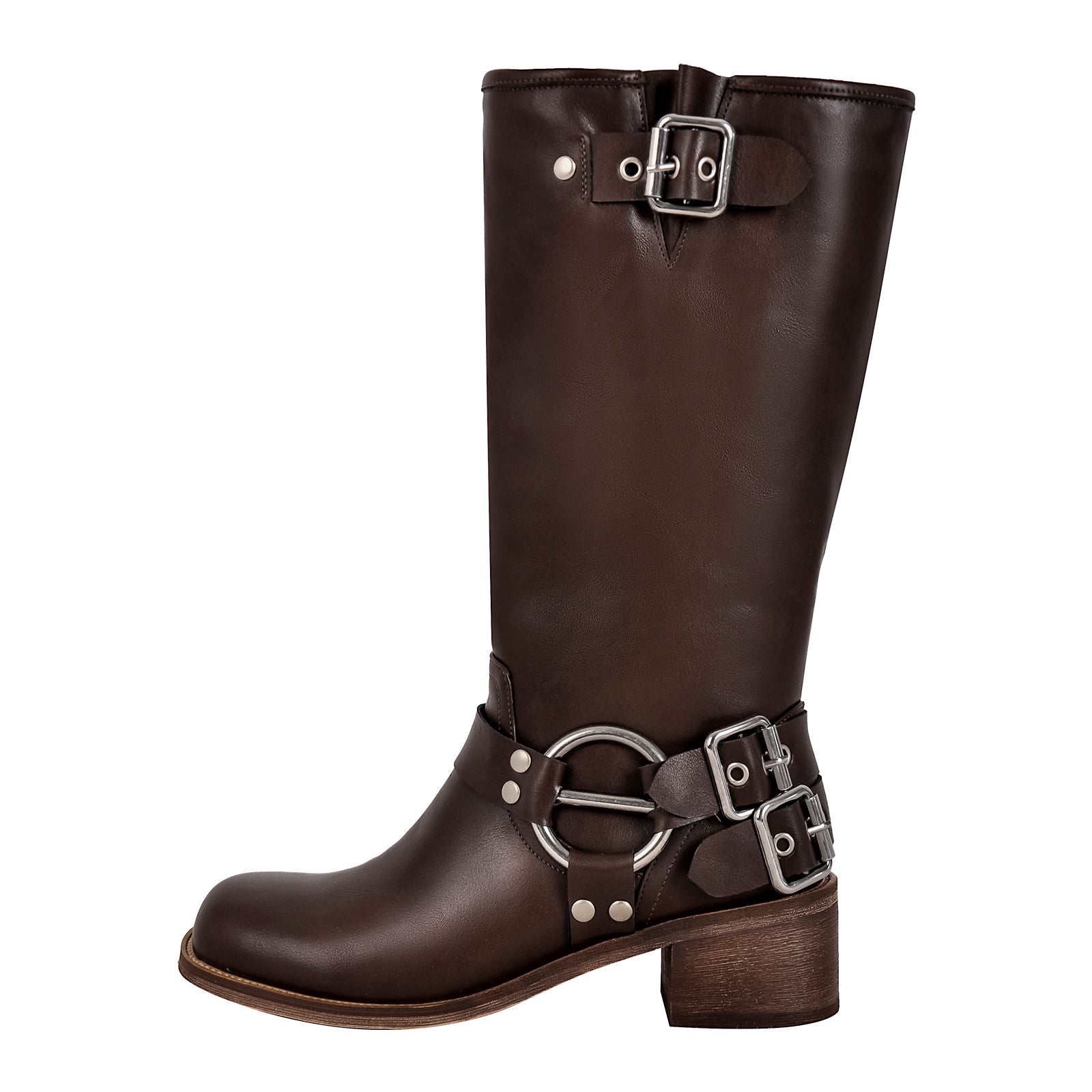 Square Toe Buckle Knee High Western Boots