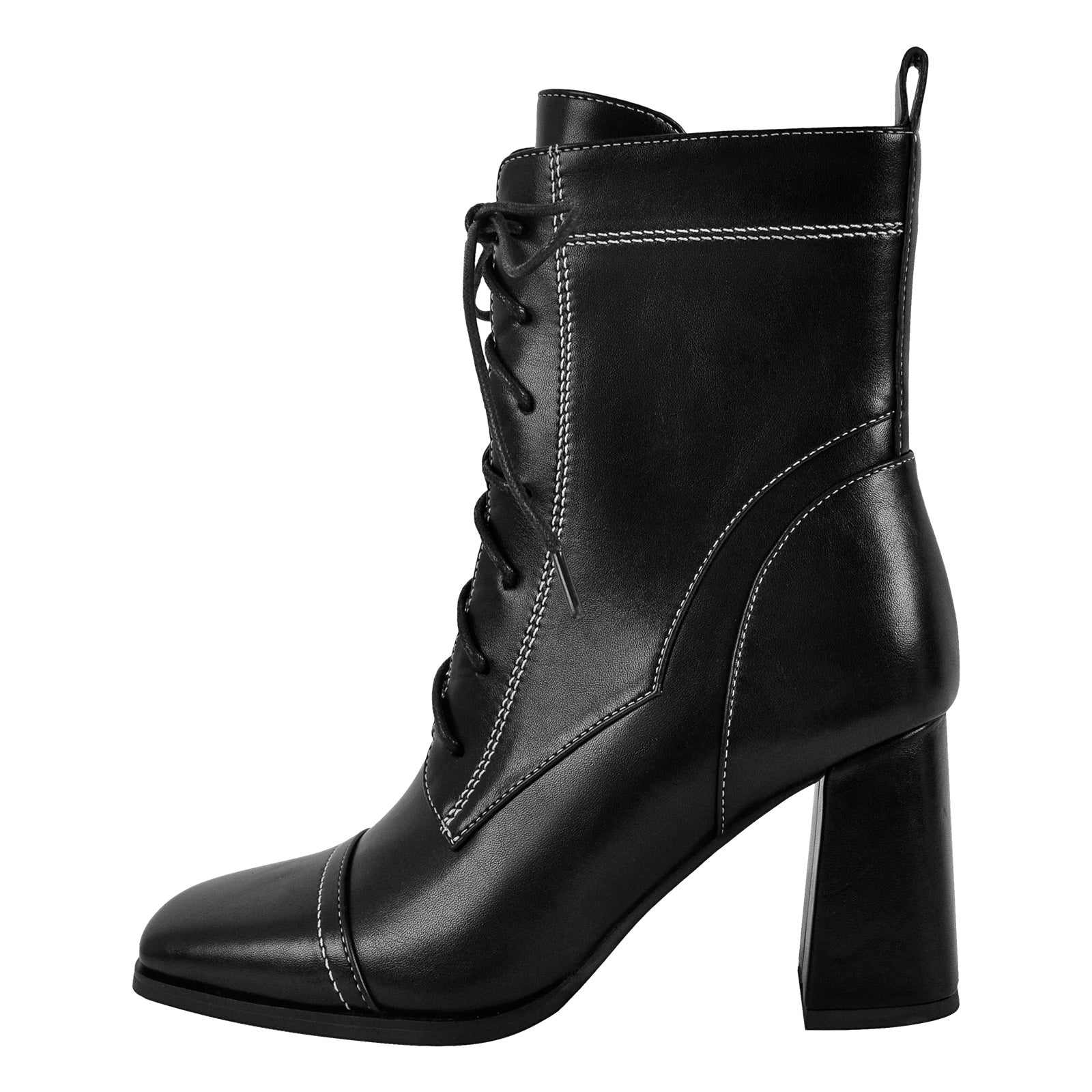 Square Toe Lace-up Chunky Heel Ankle Boots