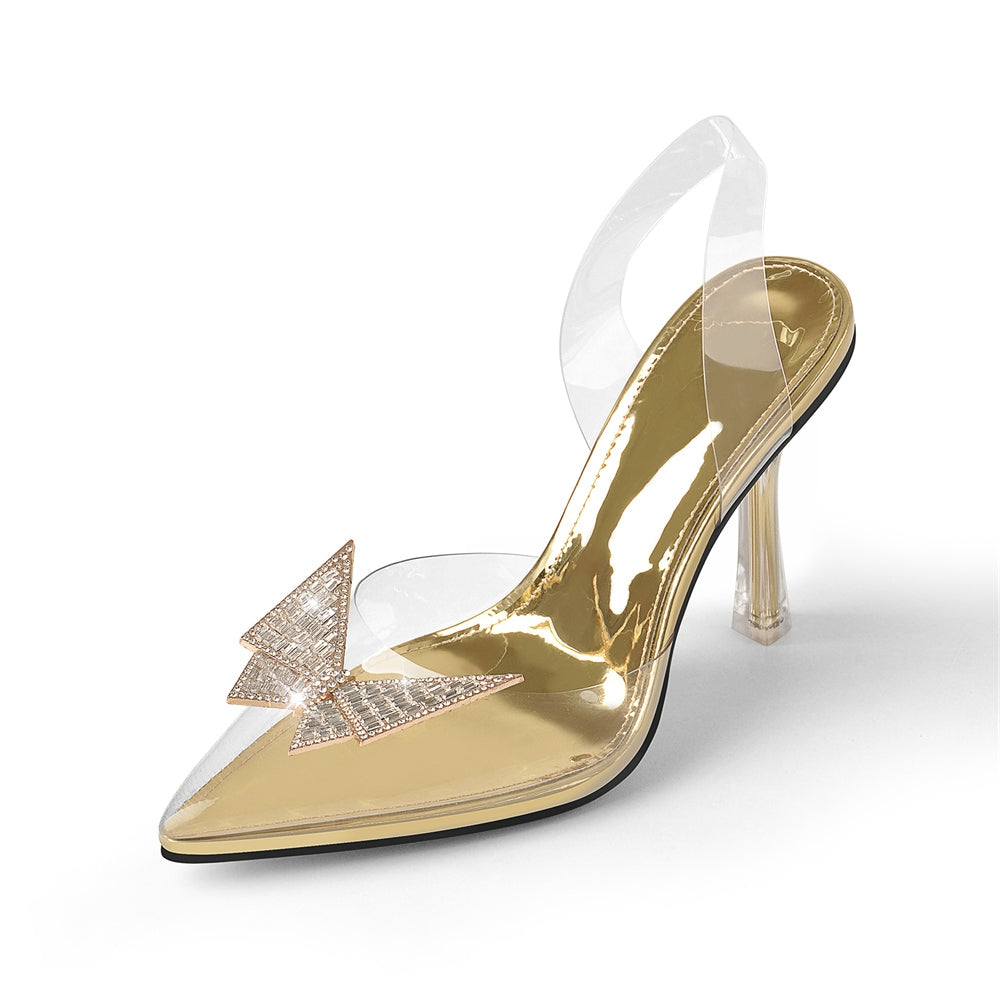 Pointed Toe Butterfly Clear High Heel Slingback Pumps Onlymaker