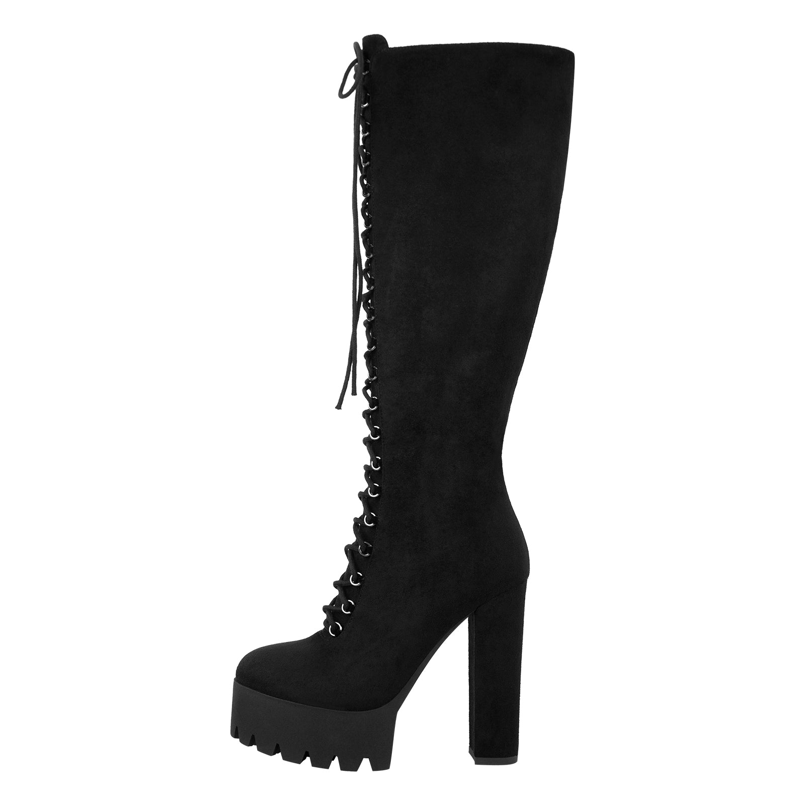 Platform Chunky Heels Lace up Knee High Boots Onlymaker