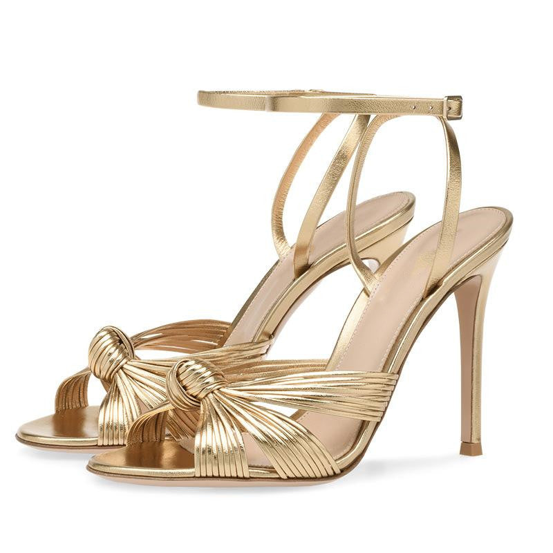 Round Toe Ankle Strap Stiletto Sandals