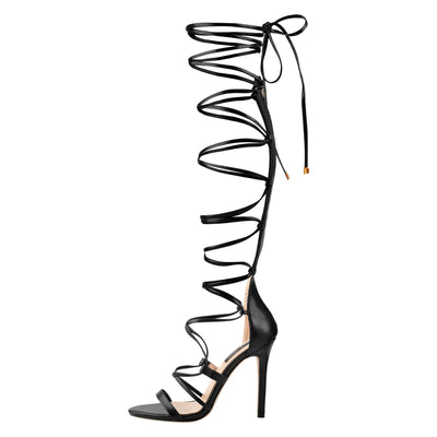 Lace-up Round Toe Strappy Zipper Stiletto Sandals