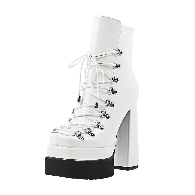 Double Platform Side Zipper Lace-up Ankle Boots