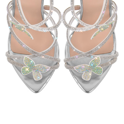 Rhinestone Butterfly Pointed Toe Stiletto Sandals