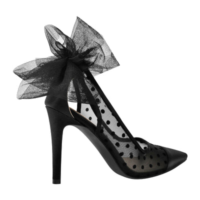 Black Tulle Bow Polka Dot Heels