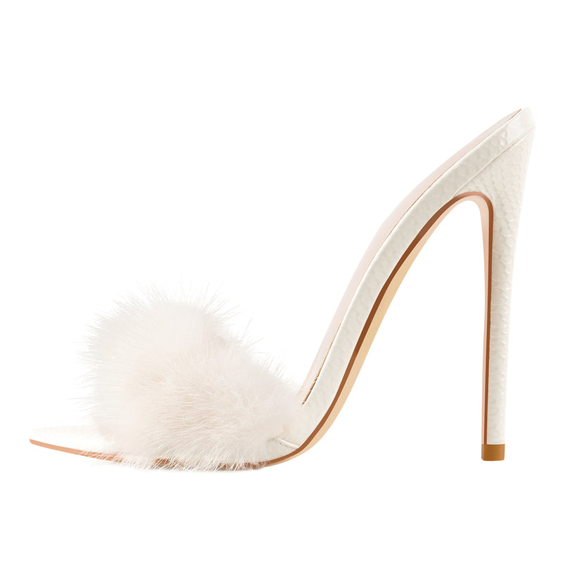 Feather Pointed Open Toe High Heel Sandals