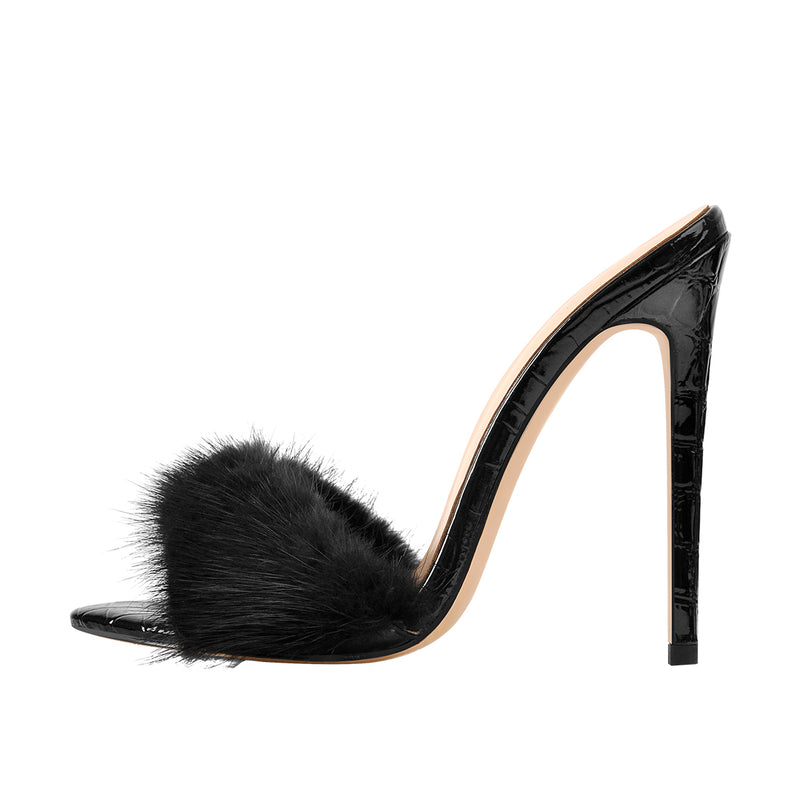 Feather Pointed Open Toe High Heel Sandals