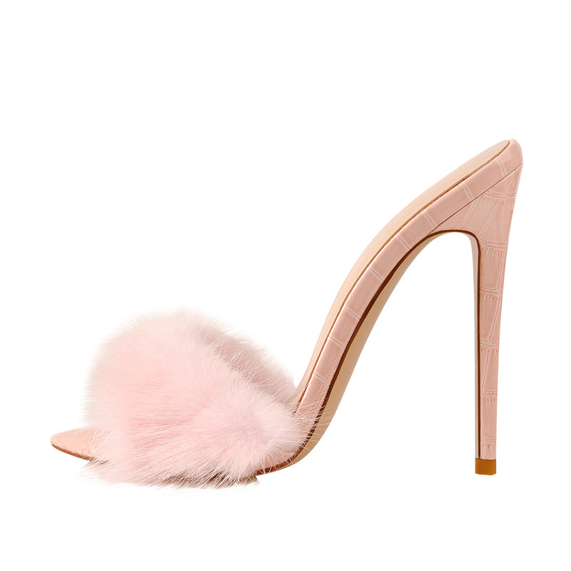 Feather Pointed Open Toe High Heel Sandals