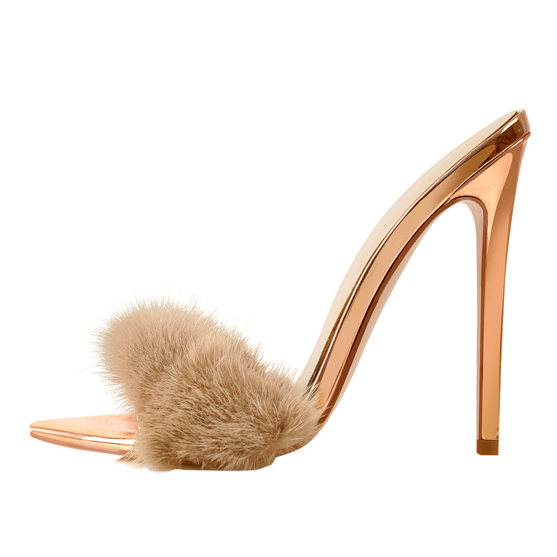 Feather Pointed Open Toe High Heel Sandals