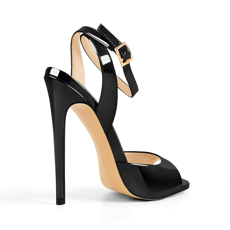 Gold Round Toe Strap High Heel Stilettos Sandals