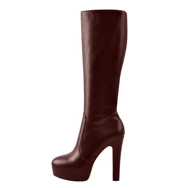 Platform High Heel Zipper Knee High Boots