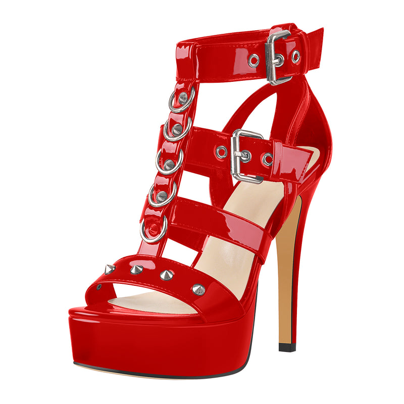 Pointed Toe Buckle Strap Stiletto Platform Sandals