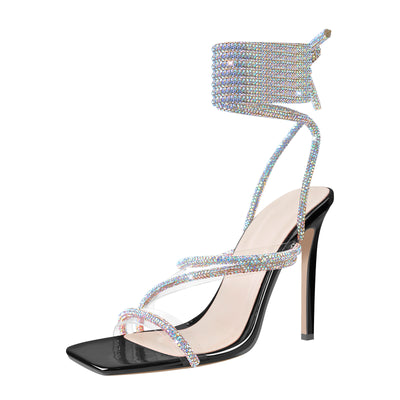 Rhinestone Straps Lace-up High Heel Sandals