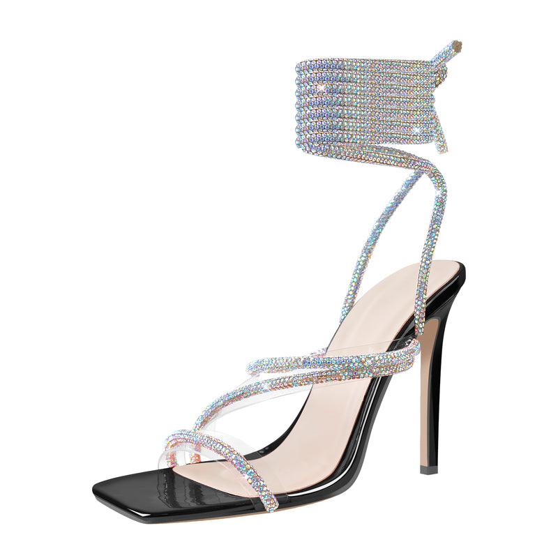 Rhinestone Straps Lace-up High Heel Sandals