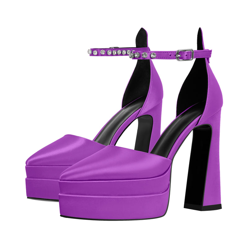 Double Platform Pointed Toe Chunky Heel Pumps