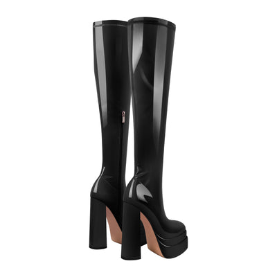 Patent Leather Platform Knee High Boots