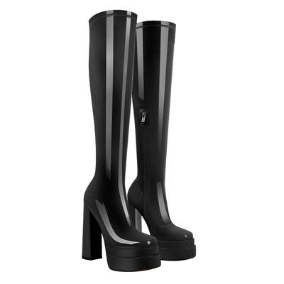 Patent Leather Platform Knee High Boots