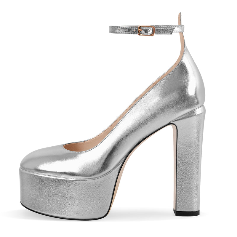 Platform Chunky Heel Ankle Strap Pink Pumps