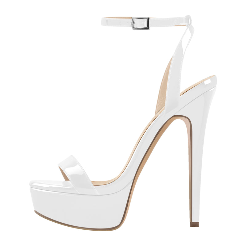 Round Toe Ankle Strap Platform Stiletto Sandals