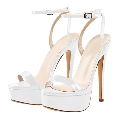 Round Toe Ankle Strap Platform Stiletto Sandals