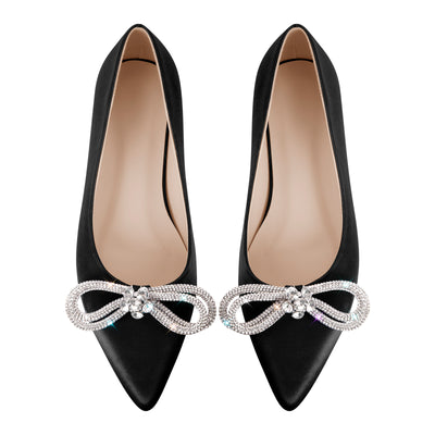 Rhinestones Bow Pointed Toe Flats