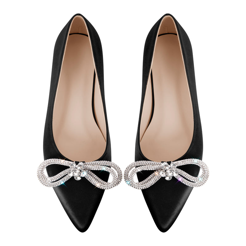 Rhinestones Bow Pointed Toe Flats