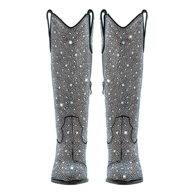 Rhinestone Pointed Toe Knee High Western Boots