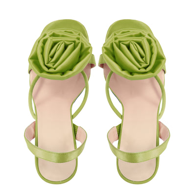 Round Toe Stiletto Slingback Flower Sandals