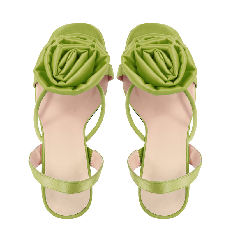 Round Toe Stiletto Slingback Flower Sandals