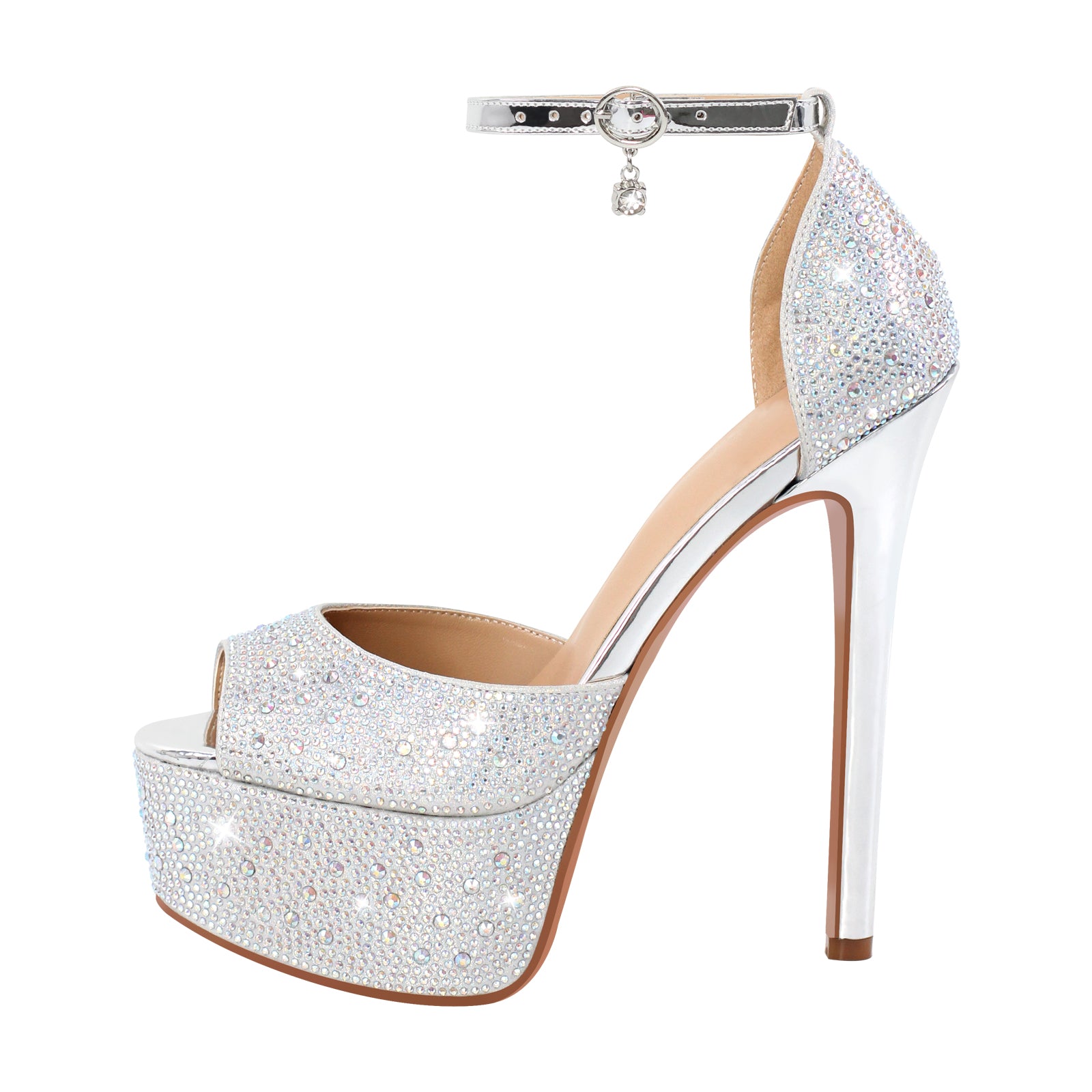 Rhinestone Peep Toe High Heel Platform Sandals – Onlymaker