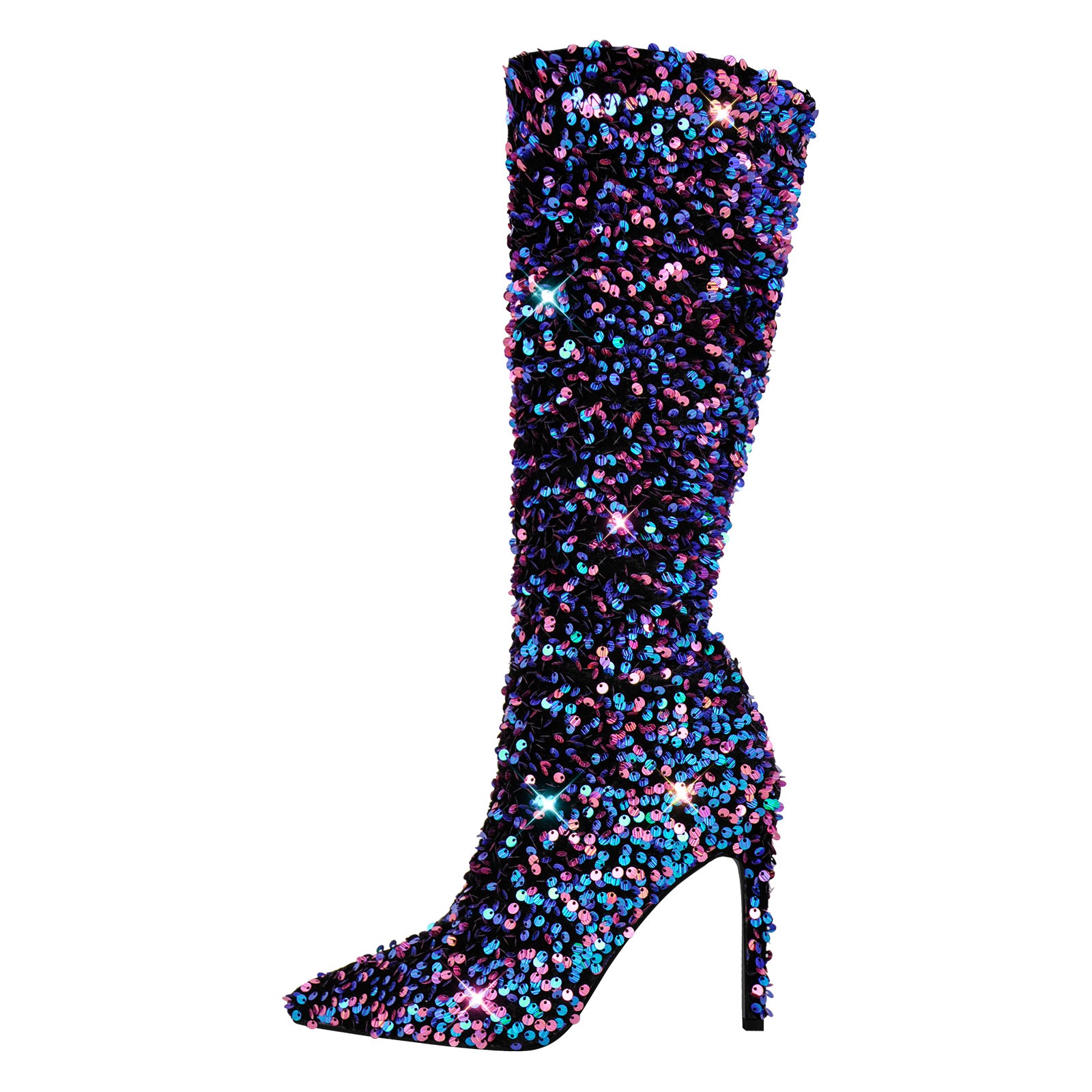 Sequins Pointed Toe Stiletto Knee Boots – Onlymaker