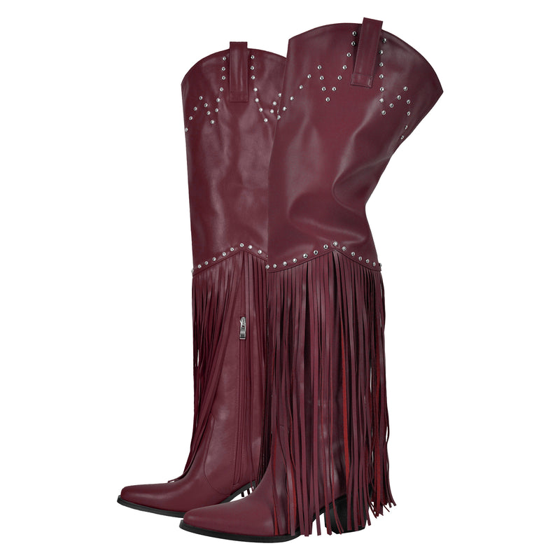 Chunky Heel Fringe Over The Knee Boots