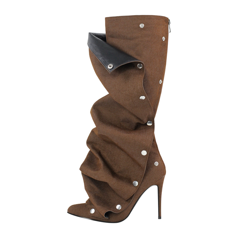 Pointed Toe Buckle Stiletto Removable Boots