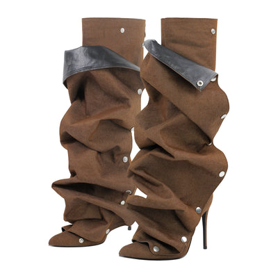 Pointed Toe Buckle Stiletto Removable Boots