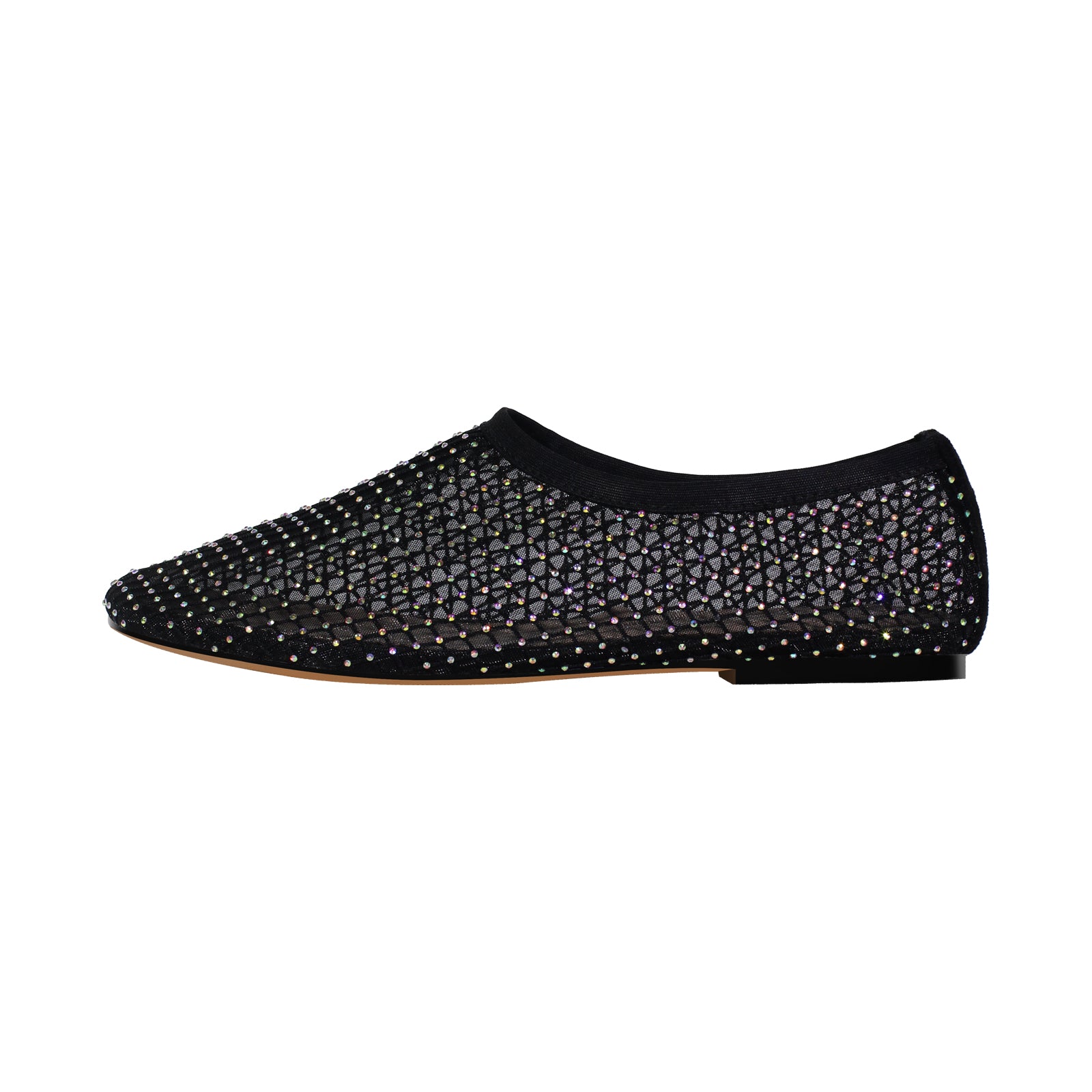 Rhinestone Mesh Round Toe Ballet Flats – Onlymaker