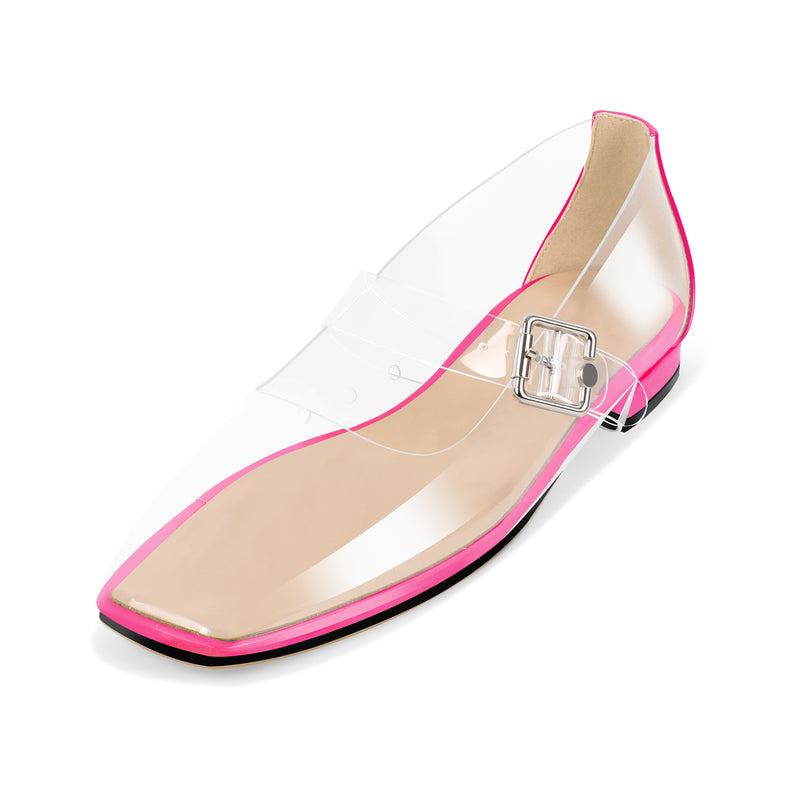 Clear Square Toe Strap Buckle Flats