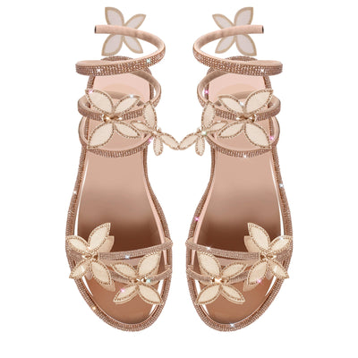 Butterfly Rhinestone Round Toe Strap Flat Sandals