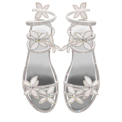 Butterfly Rhinestone Round Toe Strap Flat Sandals