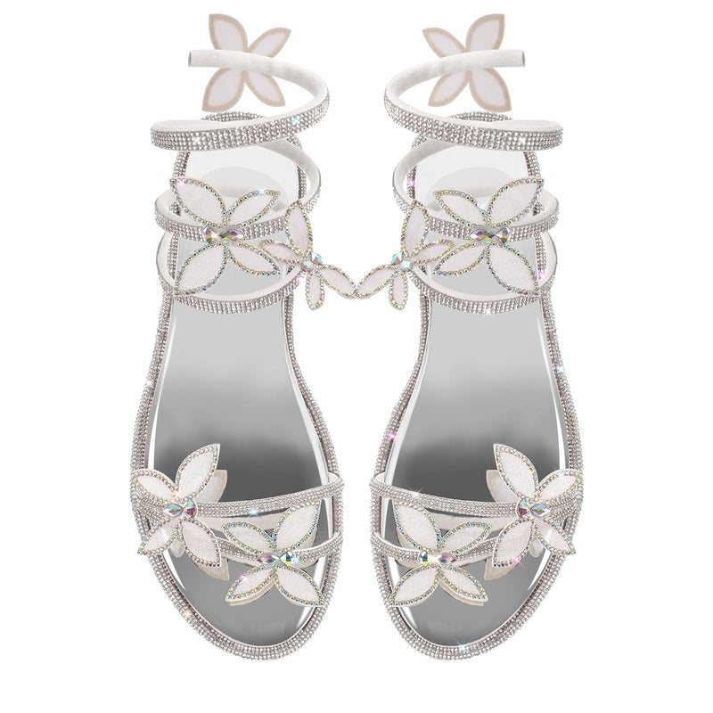 Butterfly Rhinestone Round Toe Strap Flat Sandals