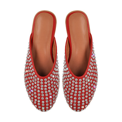 Round Toe Rhinestone Mule Flats