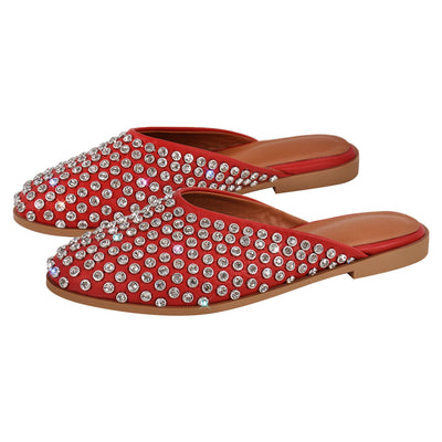 Round Toe Rhinestone Mule Flats