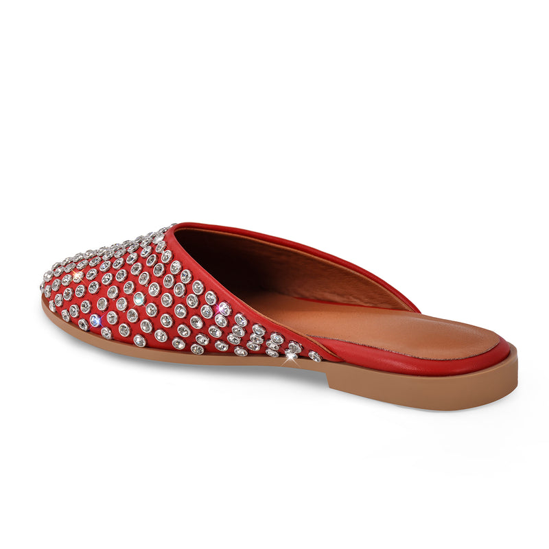 Round Toe Rhinestone Mule Flats