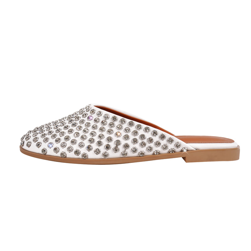 Round Toe Rhinestone Mule Flats