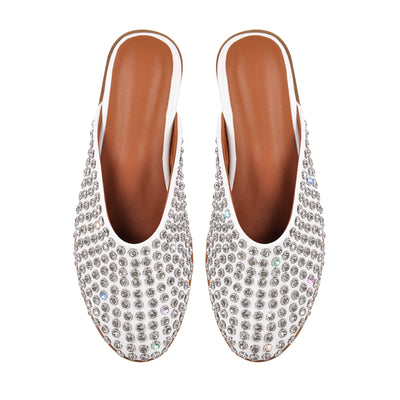 Round Toe Rhinestone Mule Flats