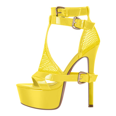 Mesh Buckle Ankle Strap Platform Stiletto Sandals