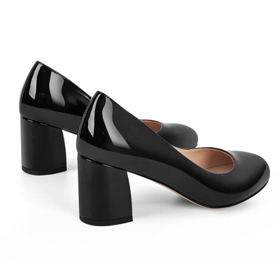 Round Toe Classic Chunky Heel Pumps