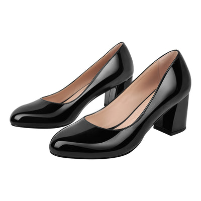 Round Toe Classic Chunky Heel Pumps