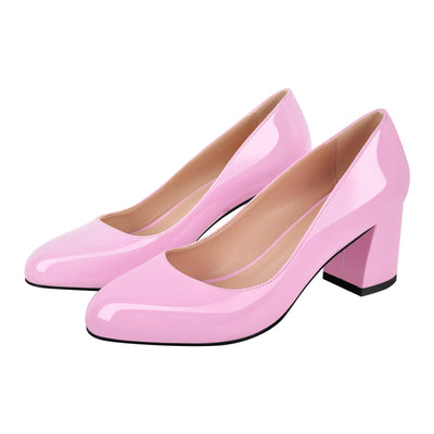 Round Toe Classic Chunky Heel Pumps