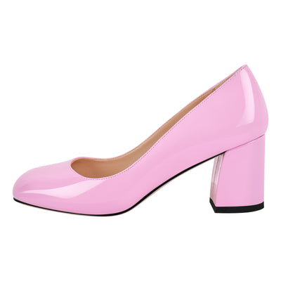 Round Toe Classic Chunky Heel Pumps