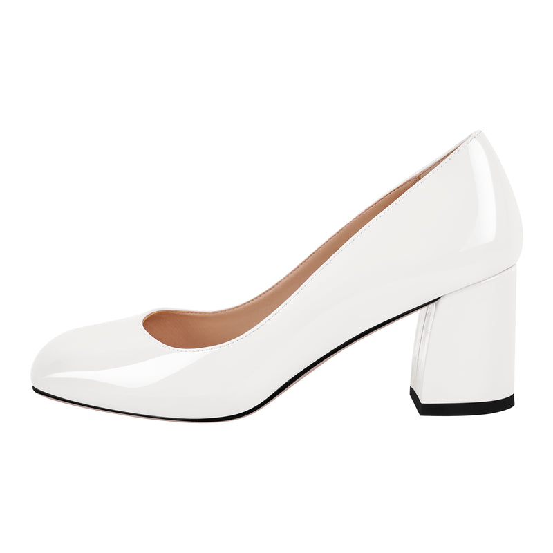 Round Toe Classic Chunky Heel Pumps